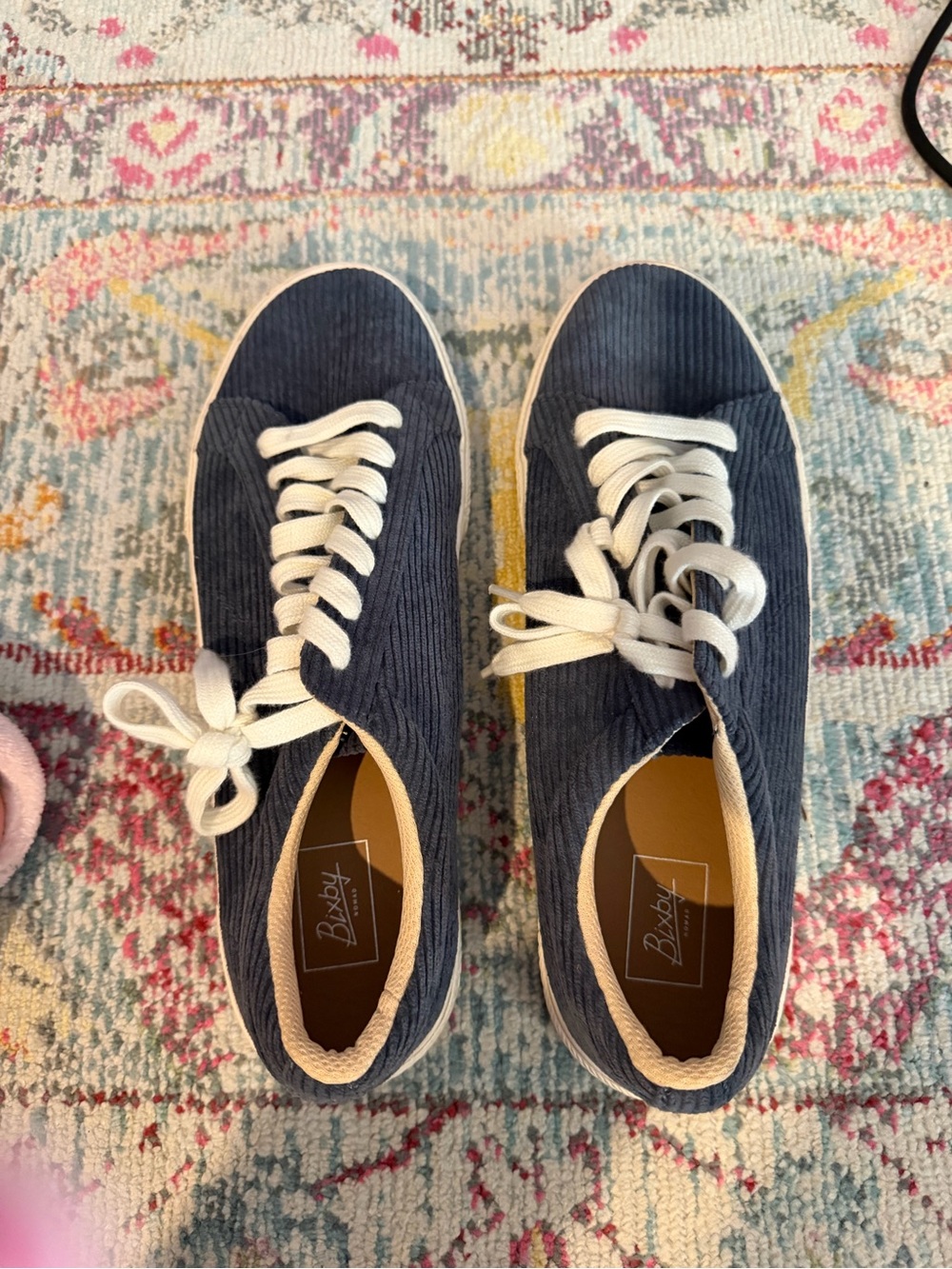 Bixby Navy Corduroy Lace-Up Sneakers with White Laces
